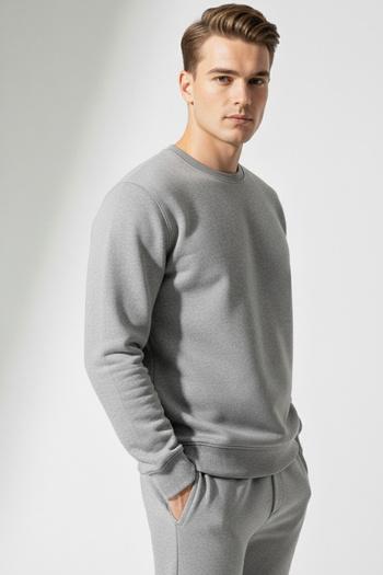 Elemge Cotton Men's 2-Piece Tracksuit Set Gray Regular Fit Drawstring Pocketed 3 Thread Elastic Leg Breathable