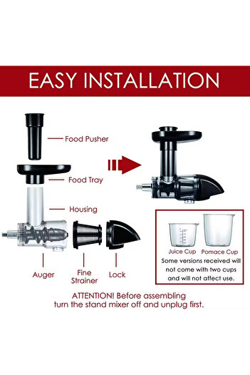 Choice Black Masticating Juicer Attachment for KitchenAid All Models Stand Mixers