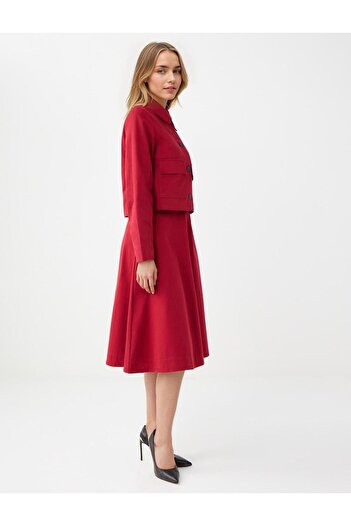 Jimmy Key Bordo Rahat Kesim Normal Bel Gabardin Midi Etek