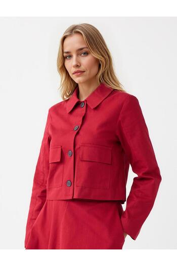 Jimmy Key Burgundy Straight Cut Shirt Collar Long Sleeve Gabardine Jacket