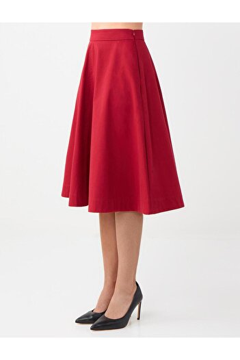 Jimmy Key Bordo Rahat Kesim Normal Bel Gabardin Midi Etek