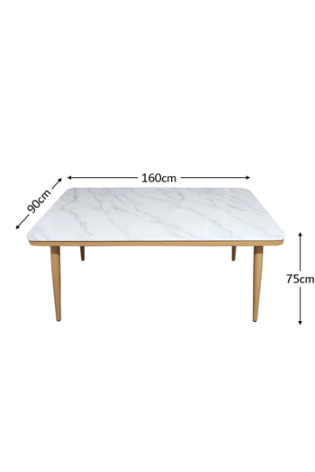 BAYTI Luxury Dining Table with Marble Surface and 6 Beige Seats