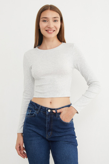 Fulla Moda Basic Crew Neck Long Sleeve Crop Body