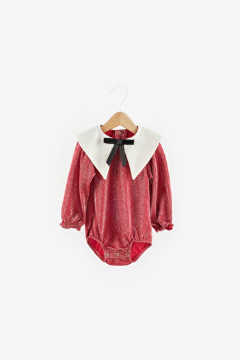Le Mabelle Red Collar Detailed Glitter Baby Girl Jumpsuit - Bailey