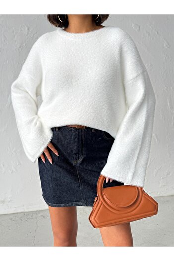 BEJNA Ecrufarbener, weicher Strickpullover mit Rundhalsausschnitt für Damen