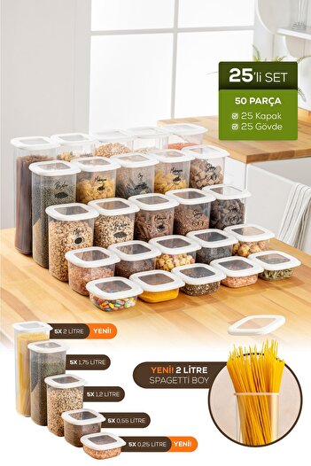 Vienev Lux 25-Piece Airtight Food and Spice Storage Set - White