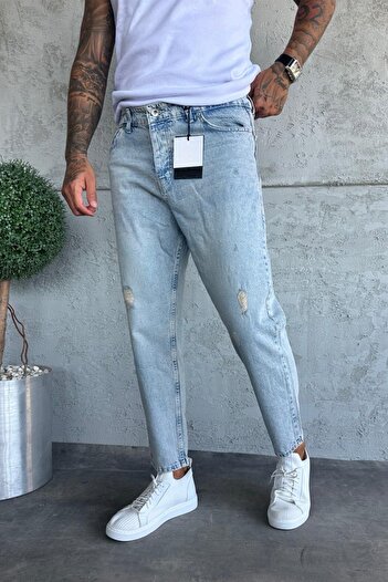 MADZEYMODA Denim Fabric Snow Wash Boyfriend Fit Ripped Detailed Men's Jean Denim Trousers Ke-373