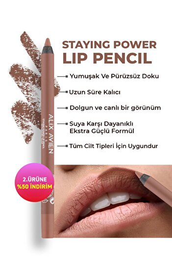 Alix Avien Suya Dayanıklı Uzun Süre Kalıcı Yumuşak Dudak Kalemi - Staying Power Lip Pencil 52 Caramel Nude