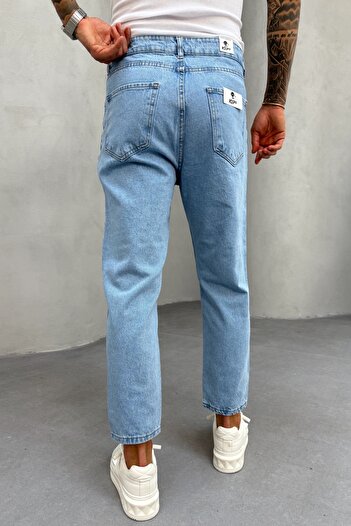 MADZEYMODA Erkek Mavi Denim Kumaş Boyfriend Kalıp Jean Kot Pantolon Mz0305