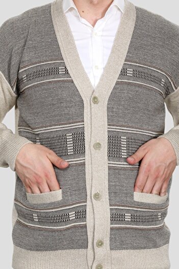 HEDEFNUR TEKSTİL Men's Dad Cardigan Knitwear Knitted Acrylic with Pockets and Buttons