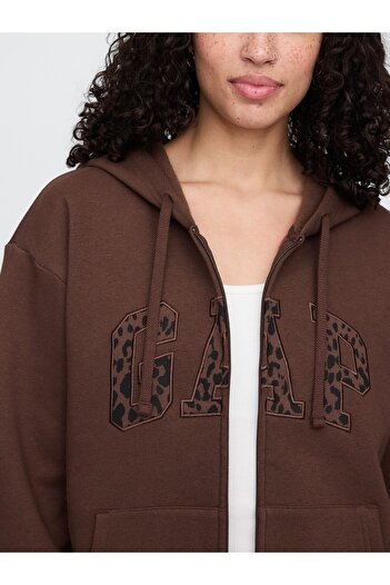 GAP Kadın Kahverengi Logo Fleece Fermuarlı Sweatshirt