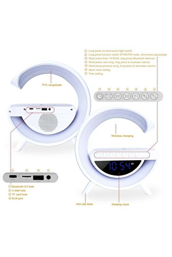 Promagg Smart Night Light Multifunctional G63 with Alarm Clock and Wireless Charging, RGB