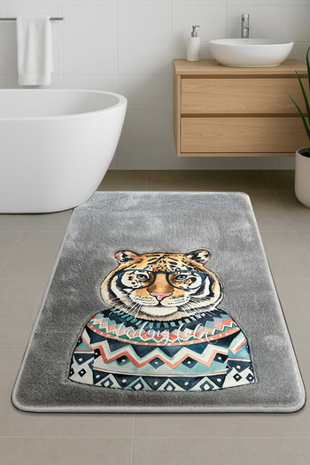 Chilai Home Logwe Gray Single Embroidered Bath Mat, Non-Slip Base 60X100 cm