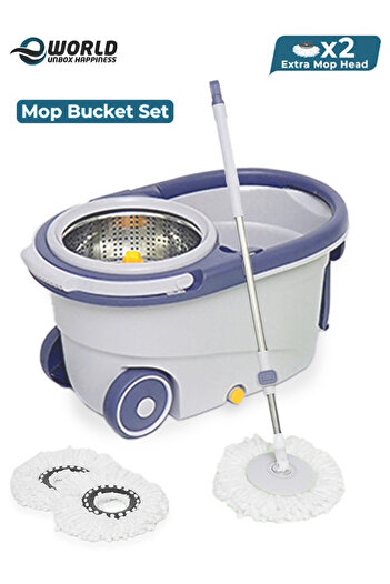 Eworld Spin Mop Set with Wheels, Stainless Steel Handle, 2 Microfiber Mop Heads & 7 Brushes, 6L Capacity