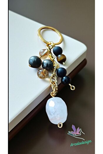 arzela Natural Stone Bereket Keyring (Quartz Citrine Pyrit Obsidian Sungit)
