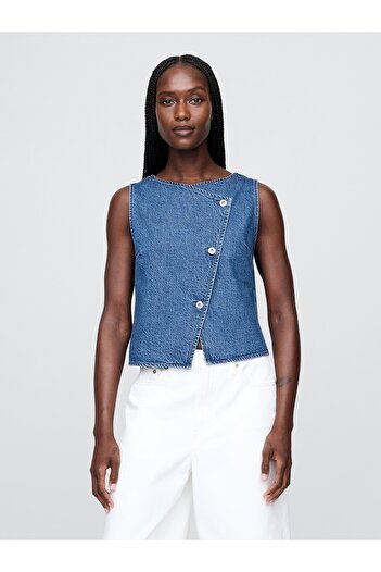 GAP Kadın Mavi Denim Asimetrik Yelek