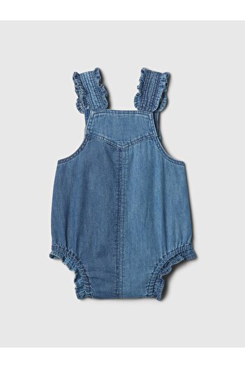 GAP Bebek Koyu Mavi Kare Yaka Fırfırlı Denim Tulum