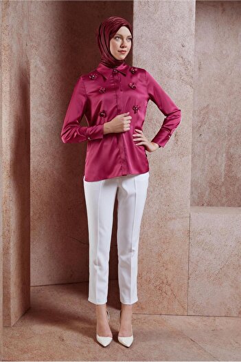Alvina Satin Blouse - Flower Detailed, Model 44632