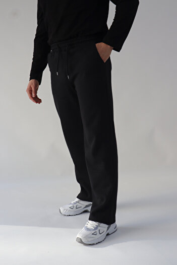 memowear Unisex Siyah-Gri-Lacivert-Bej 4'LÜ Set 2ip Örme Kumaş Rahat Kesim Spor Baggy Paça Eşofman Altı