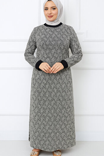 Giyinen Mağazaları Rochie de seară elegantă pentru mama, cu decolteu rotund, cu imprimeu de caviar, cu broderie de piatră