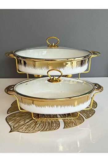 ROSSEV White Gold Heated Oval Pot Set of 2 Large