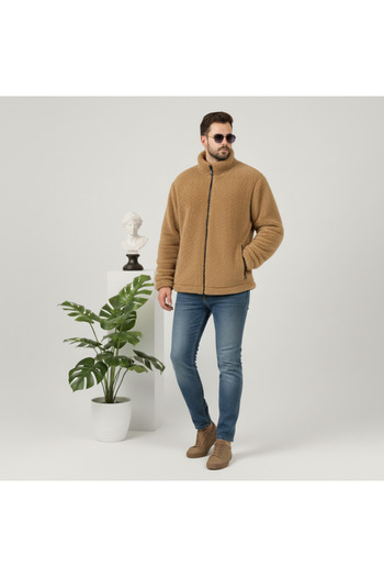 Fifty Color Плюшено яке Camel Plush Wellsoft с яка стойка и цип, джобове и голям крой