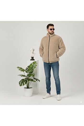 Fifty Color Мляко кафе, Плюшено яке, Яка Wellsoft със стойка, Джобове с цип, Кройка Oversize, Плюшено яке