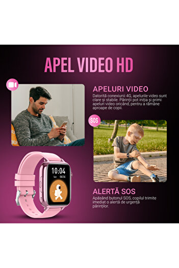 Wingereich Ceas smartwatch GPS 4G, Google play, Whatsapp, ChatGPT, Instagram, camera HD, Wingereich, roz