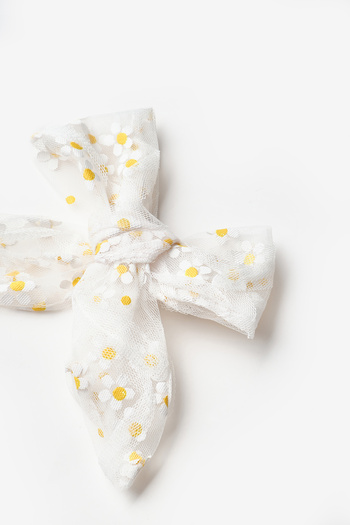 Le Mabelle White Daisy Printed Girl's Tulle Clip Buckle