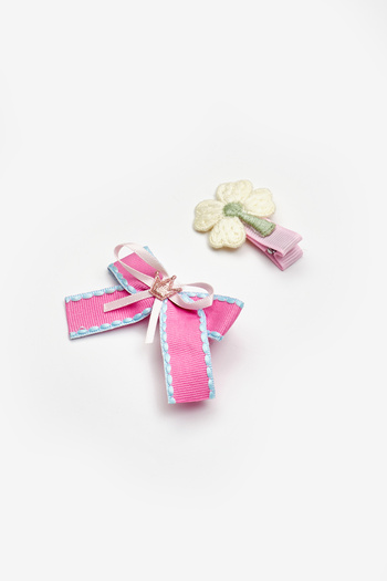 Le Mabelle Girl's 2-Piece Buckle Set with Pink Bow and Flower Figures