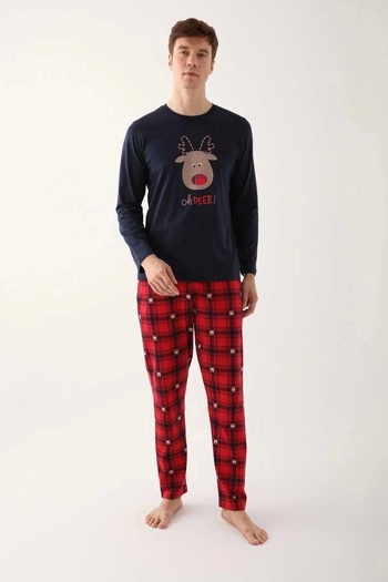 Arnetta 2752 Deer Tiny Lacivert Чоловічий піжамний комплект з довгими рукавами