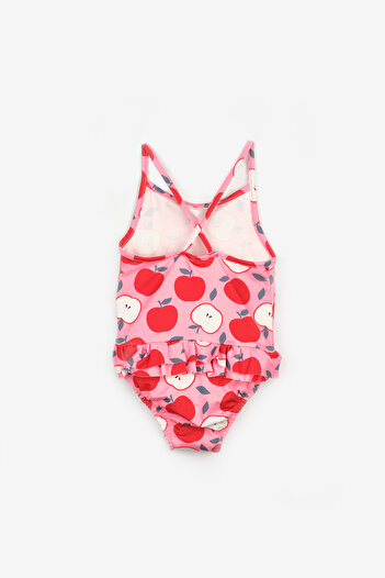 Le Mabelle Red Apple Patterned Cross Strap Girl's Swimsuit