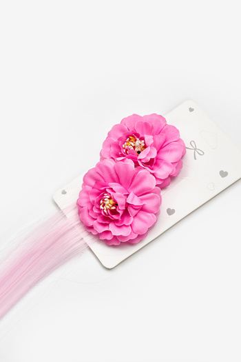 Le Mabelle Fuchsia Flower Detailed Hair Girl's Double Buckle Set