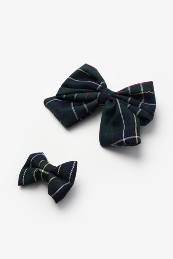 Le Mabelle Green Plaid Bow Mother Daughter Buckle Set
