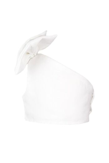 Le Mabelle One-Shoulder White Crop Top - Girl with Bow Detail