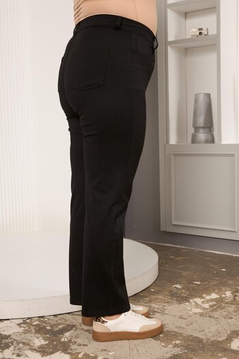 RMG Plus Size Pipe Leg Steel Knitted Trousers Black