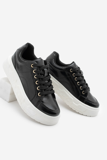 Marjin Women's Sneaker Thick Patterned Sole Sports Shoes Bekor Black
