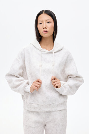 Quzu Oversized Sweatshirt with Hooded Washing Effect Ecru