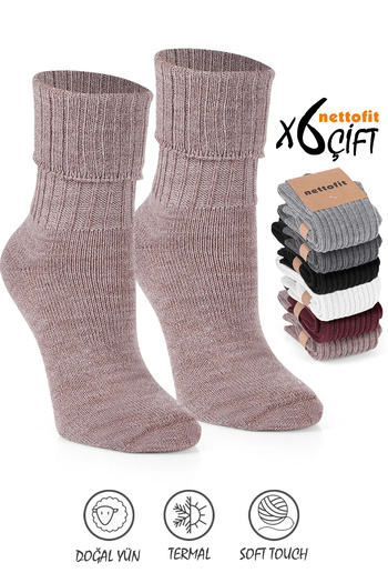 nettofit 6'lı Kışlık Kadın Yün 'lü Uyku Çorabı Soft Touch
