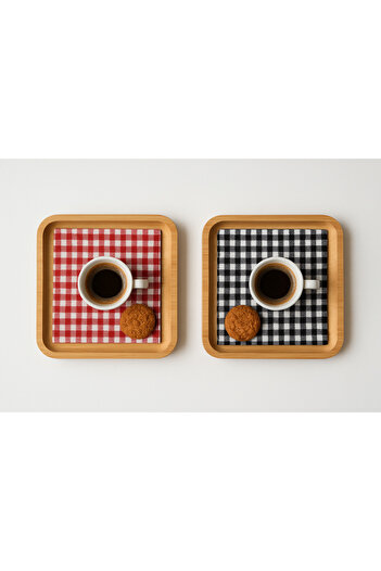 senmasy Senmay Mixed Color Breakfast Side/ Coffee Side Presentation Napkin/2-Piece Set Red Black