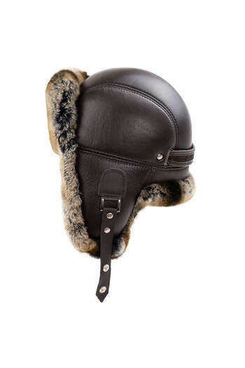 fubileather Кожена шапка ушанка от кафяв заек Ямтар