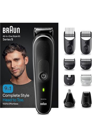 Braun 9-in-1 Multi Grooming Kit Series 5, Ultra Sharp Blades, 100min Runtime, Pouch - MGK 5410