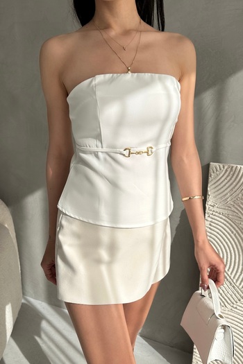 Fav Style Γυναικεία μπλούζα με στράπλες μέση με αγκράφα Λευκή