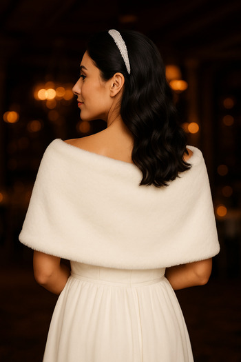 Elegance Scarf Short Brooch Fur Etol Bridal Bolero Off White
