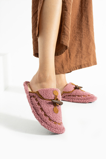 Moda Devrin Cherry Ivory Stitched Washable Winter Women's Slippers