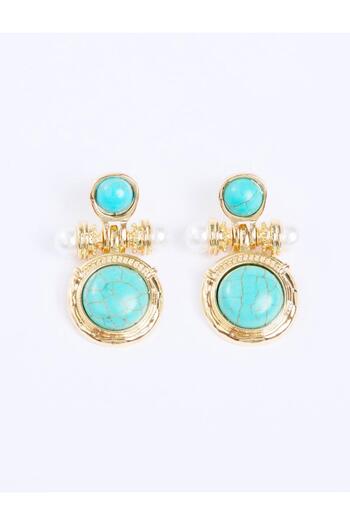 Jimmy Key Green Round Stone Detailed Dangle Earrings