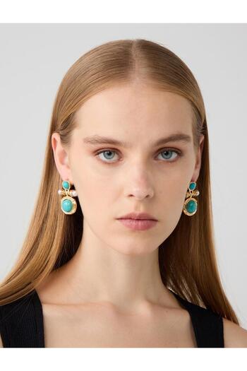 Jimmy Key Green Round Stone Detailed Dangle Earrings