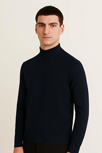 Valiberta Fincher Half Fisherman Regular Fit Turtleneck Men's Sweater - Navy Blue