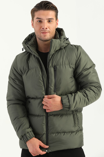 D1fference Men's Khaki Thick Lined Hooded Inflatable Sports Winter Coat