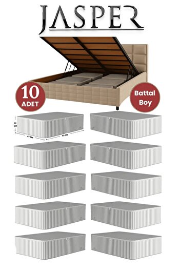 JASPER Antrasit 10 Adet Çizgili Büyük Boy Baza Altı Ve Çekyat Hurç - 65x45x22 Cm - Organizer.